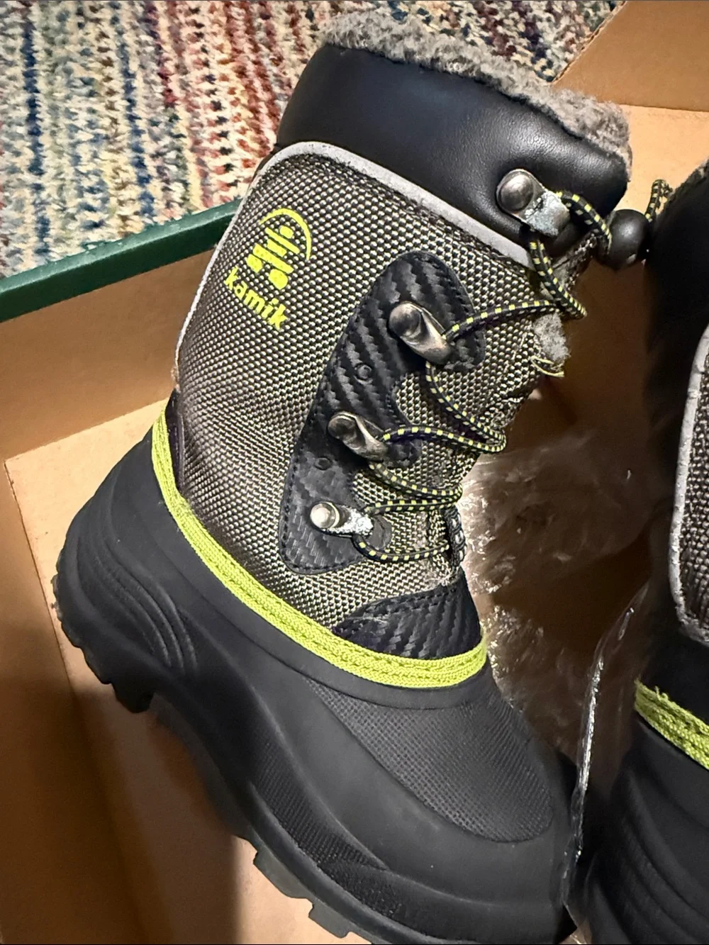 Kamik Kids Gray and Lime Winter Boots